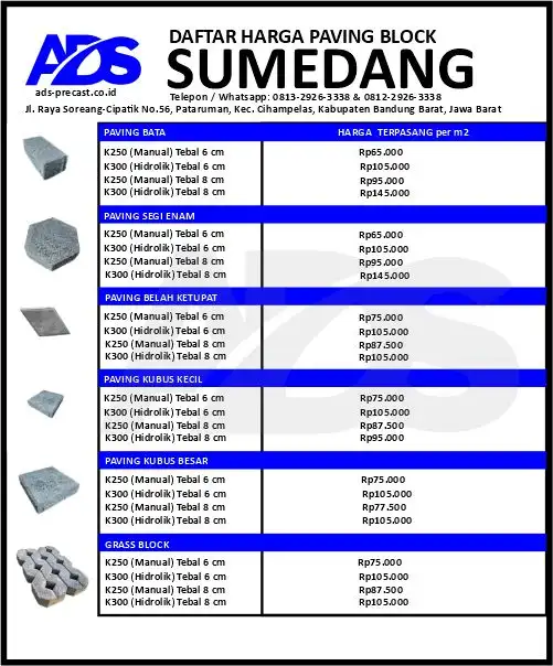 Daftar Harga Paving Block Sumedang Per M2 Terpasang