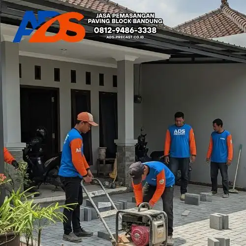 Proses Pekerjaan Pasang Paving Untuk Carport Teras Rumah - Jasa Pemasangan Paving Block Bandung ADS Precast per meter persegi