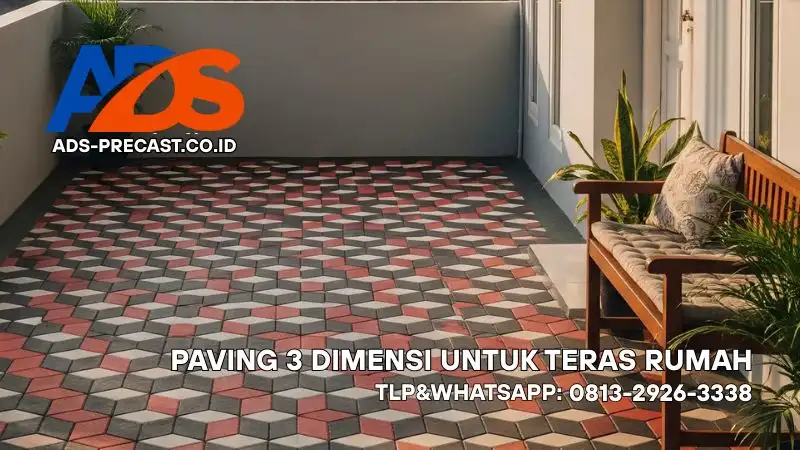 Teras Rumah Menggunakan Model Paving 3 Dimensi dengan produk paving wajik atau belah ketupat dengan kombinasi warna - 5 Ide Teras Paving Block - ADS Precast BAndung